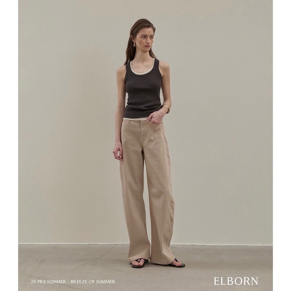 ELBORN Thor Side Denim Pants Tan Khaki Semi-Tapered Cotton Blend Size 32 (XS)new